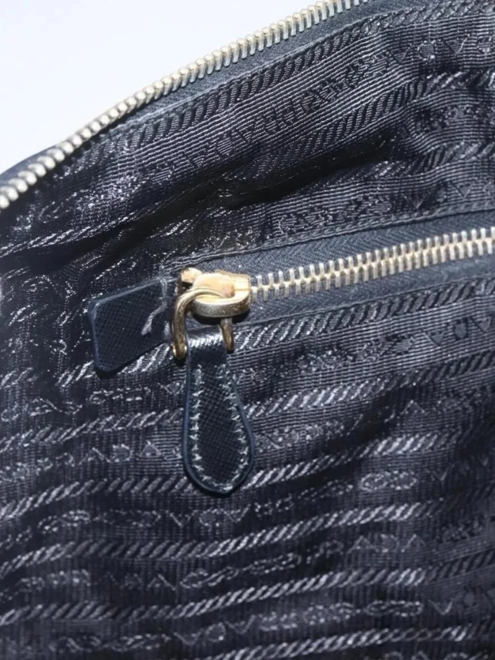 PRADA Tote Bag Nylon Black Gold Auth